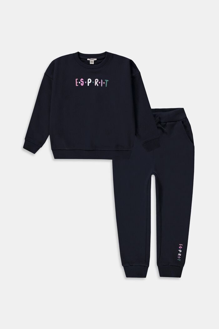 Set: sweatshirt och joggingbyxa, 100% bomull, NAVY, overview