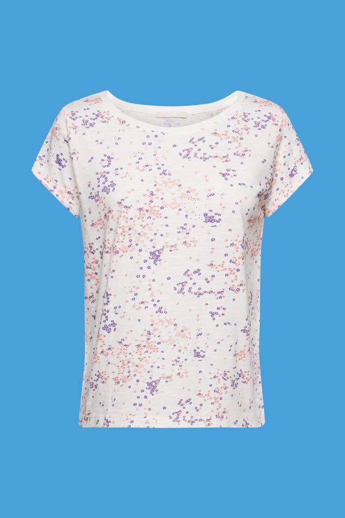 T-shirt i bomull med blommigt tryck, OFF WHITE, detail image number 5