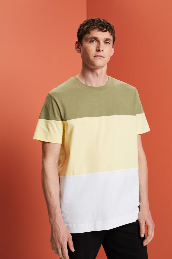 T-shirt med färgblock, 100% bomull, LIGHT KHAKI, detail image number 0