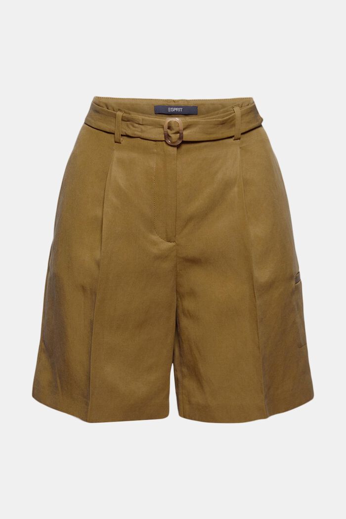Med linneandel: Shorts med hög midja och skärp, OLIVE, detail image number 5