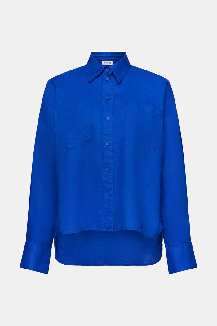 Skjortblus i bomull-linne, BRIGHT BLUE, detail image number 6