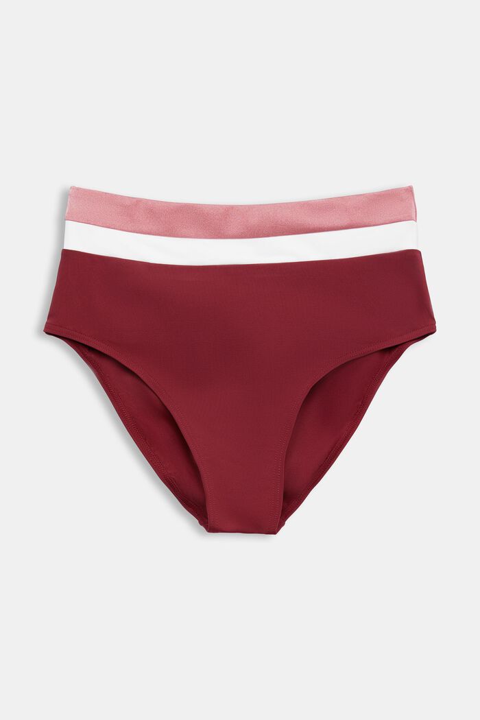 Trefärgad bikiniunderdel med hög midja, DARK RED, detail image number 5