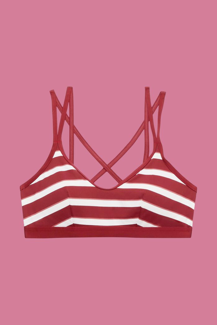 Vadderad bikiniöverdel med ränder och korsade band, DARK RED, detail image number 4