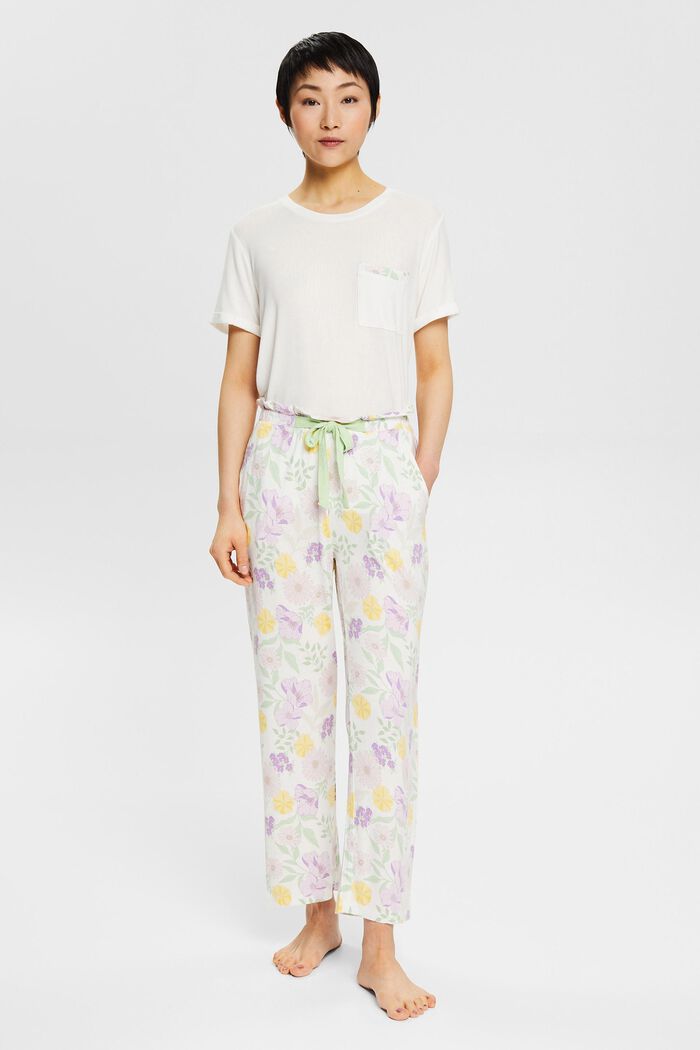 Pyjamasbyxa med blommönster, LENZING™ ECOVERO™, OFF WHITE, detail image number 1