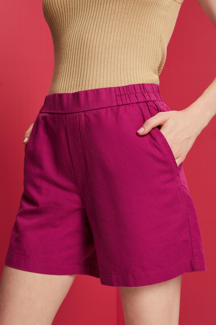 Dra-på-shorts, mix av linne och bomull, DARK PINK, detail image number 2