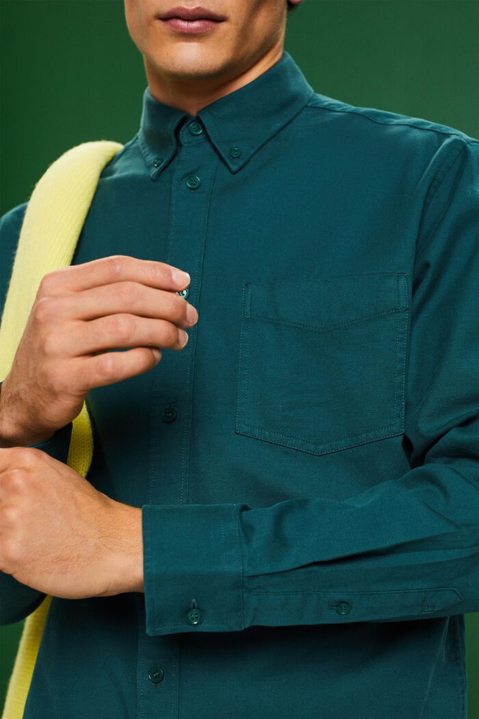 Skjorta i twill med normal passform, EMERALD GREEN, detail image number 3