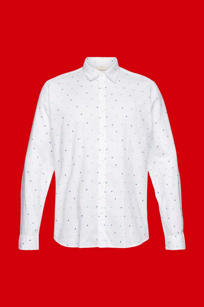 Skjorta i bomull med slubstruktur med prickmönster, WHITE, detail image number 5