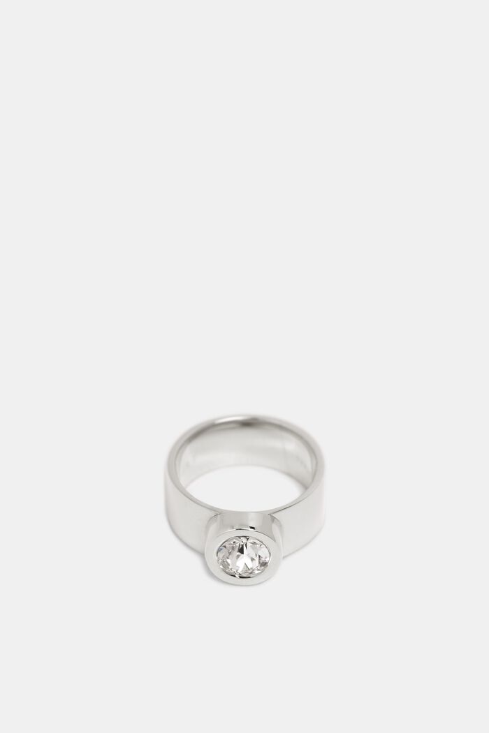 Bred ring med zirkon, rostfritt stål, SILVER, detail image number 1