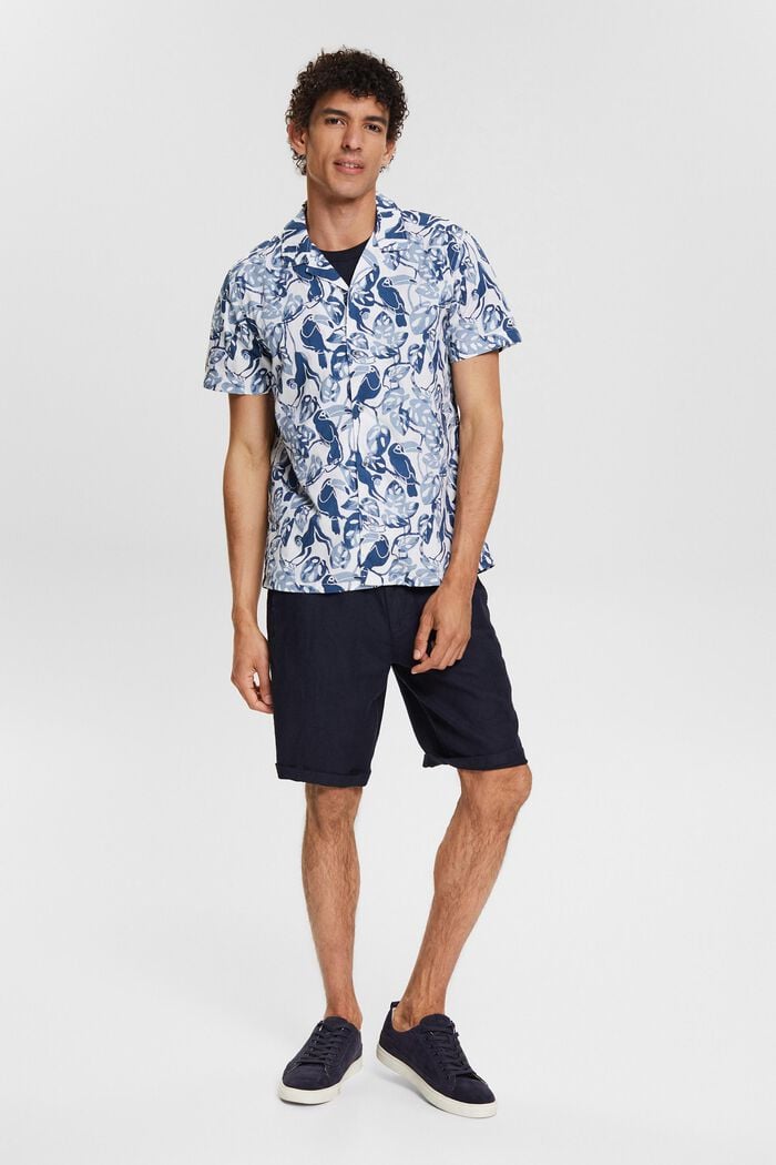 Kortärmad skjorta med tropiskt mönster, 100% bomull, BLUE, detail image number 0
