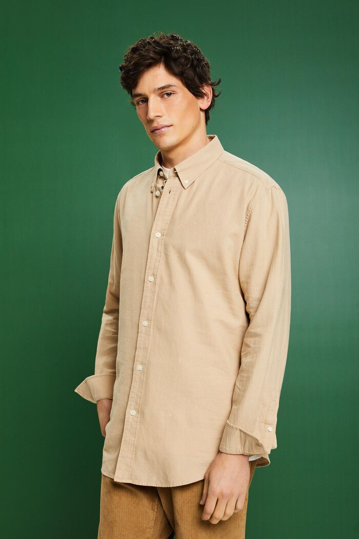 Smårutig bomullsskjorta med normal passform, BEIGE, detail image number 0