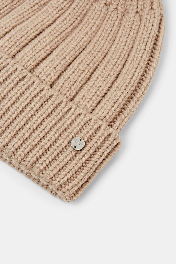 Ribbstickad beanie, ullmix, CAMEL, detail image number 1