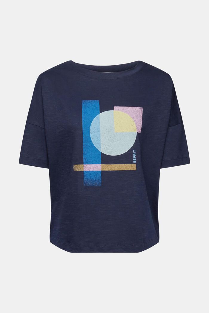 Bomulls-T-shirt med geometriskt mönster, NAVY, detail image number 6