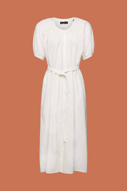 Midi-skjortklänning med knytskärp, bomullsmix