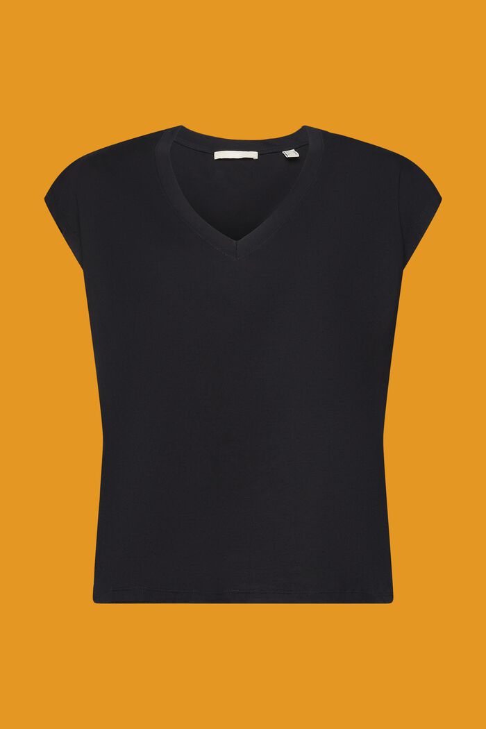Ärmlös T-shirt i bomull med V-ringning, BLACK, detail image number 6