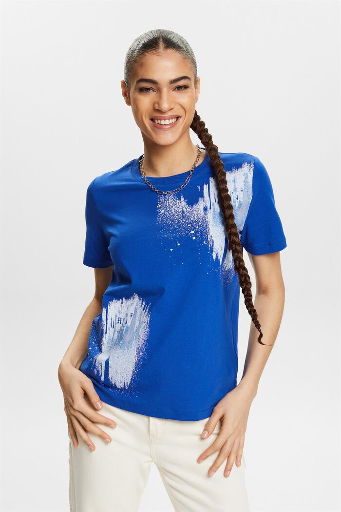 Bomulls-T-shirt med grafiskt tryck, BRIGHT BLUE, detail image number 0