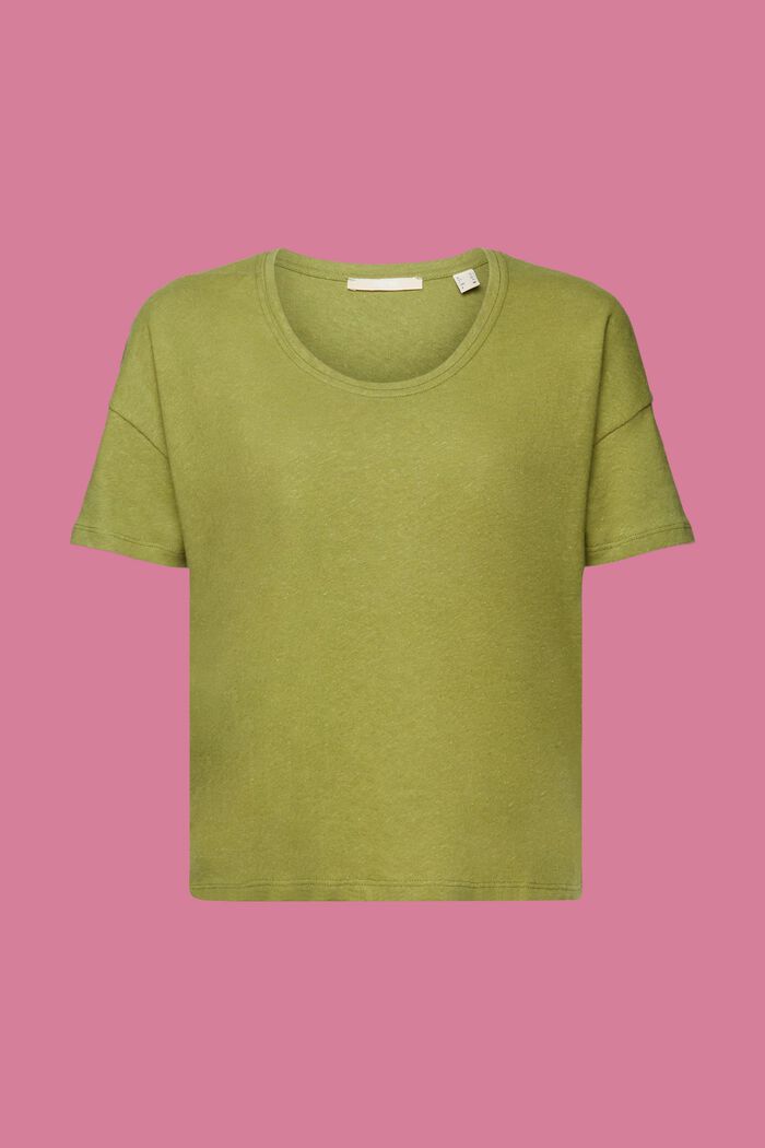 T-shirt i mix av bomull och linne, PISTACHIO GREEN, detail image number 6