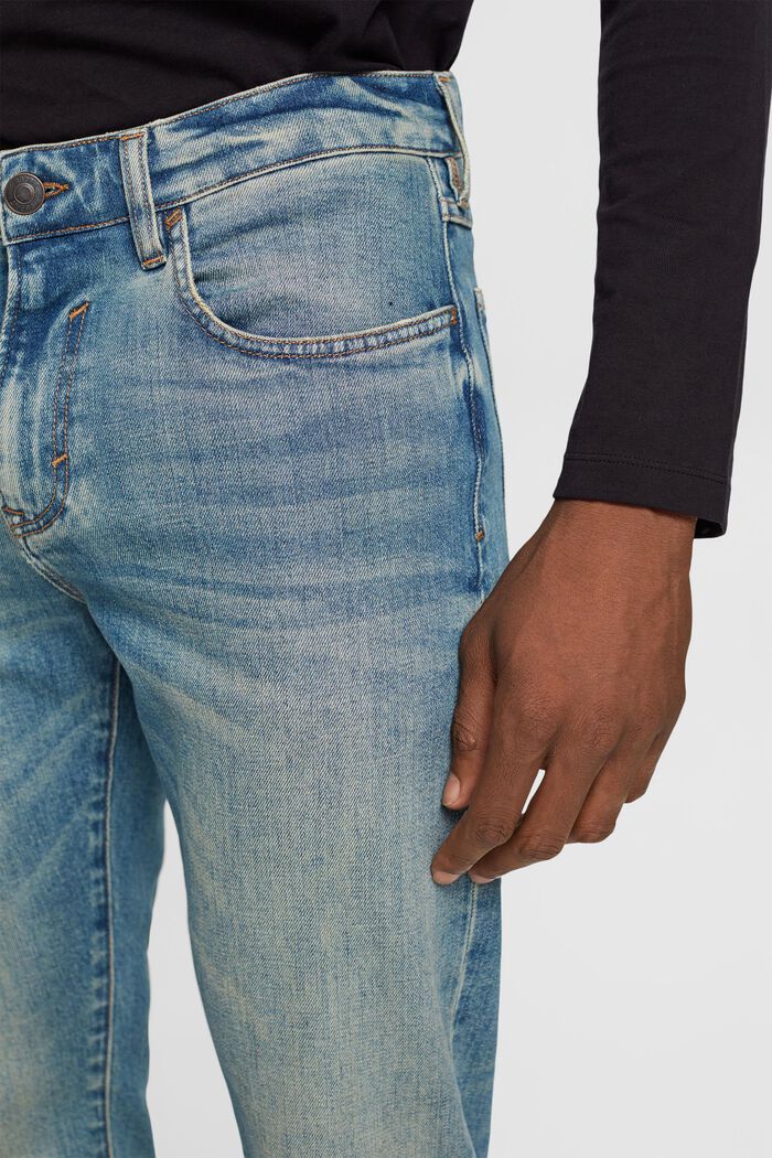 Stentvättade jeans med smal passform, ekologisk bomull, BLUE MEDIUM WASHED, detail image number 3