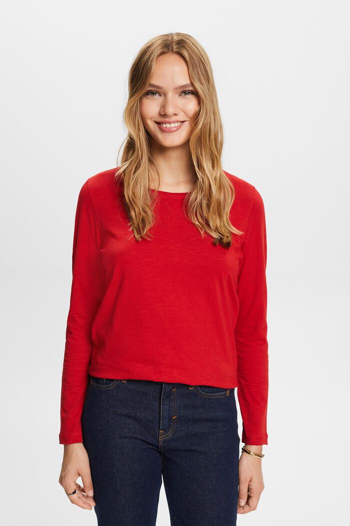 Långärmad jersey-T-shirt, 100% bomull, DARK RED, detail image number 0