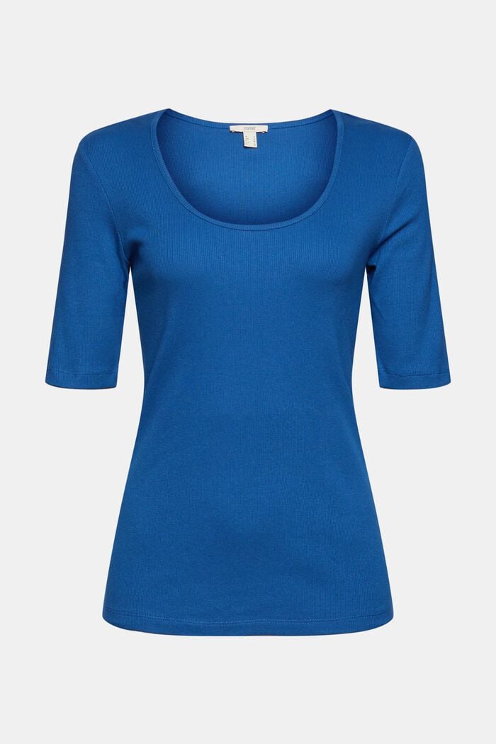 Finribbad T-shirt, ekobomullsmix, BRIGHT BLUE, overview