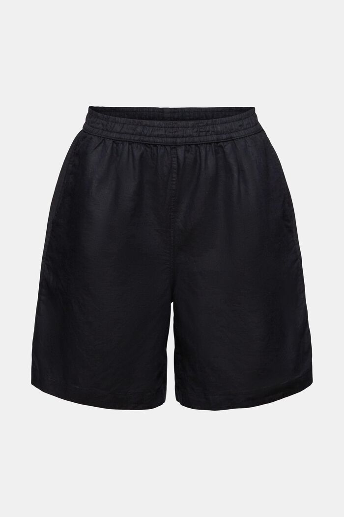 Dra på-shorts i bomull-linne, BLACK, detail image number 7