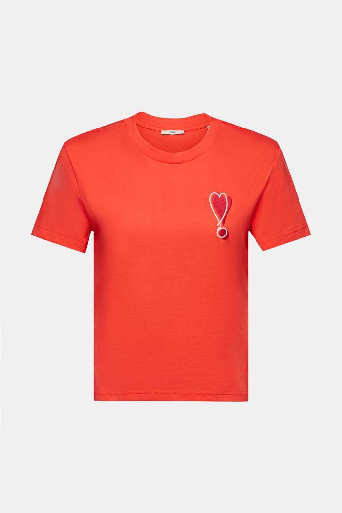 Bomulls-T-shirt med broderad hjärtmotiv, ORANGE RED, detail image number 7