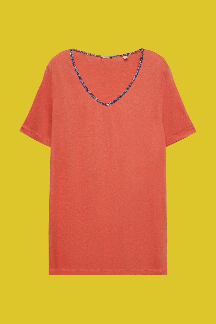 CURVY T-shirt med blommönstrade passpoaler, TENCEL™, ORANGE RED, detail image number 2
