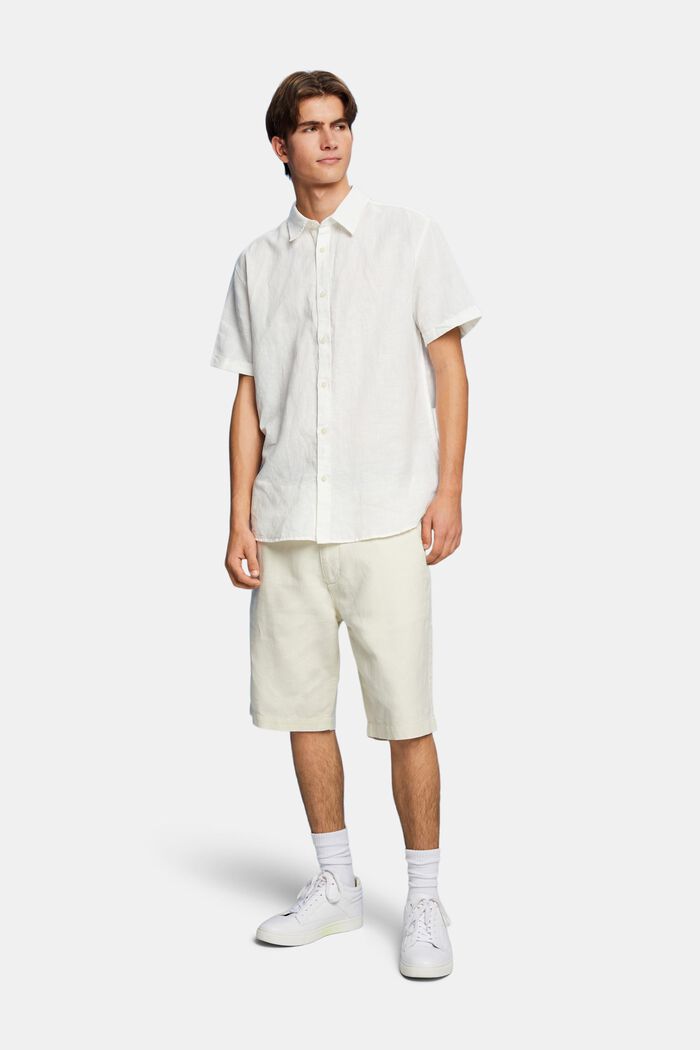 Kortärmad skjorta i mix av linne och bomull, OFF WHITE, detail image number 5