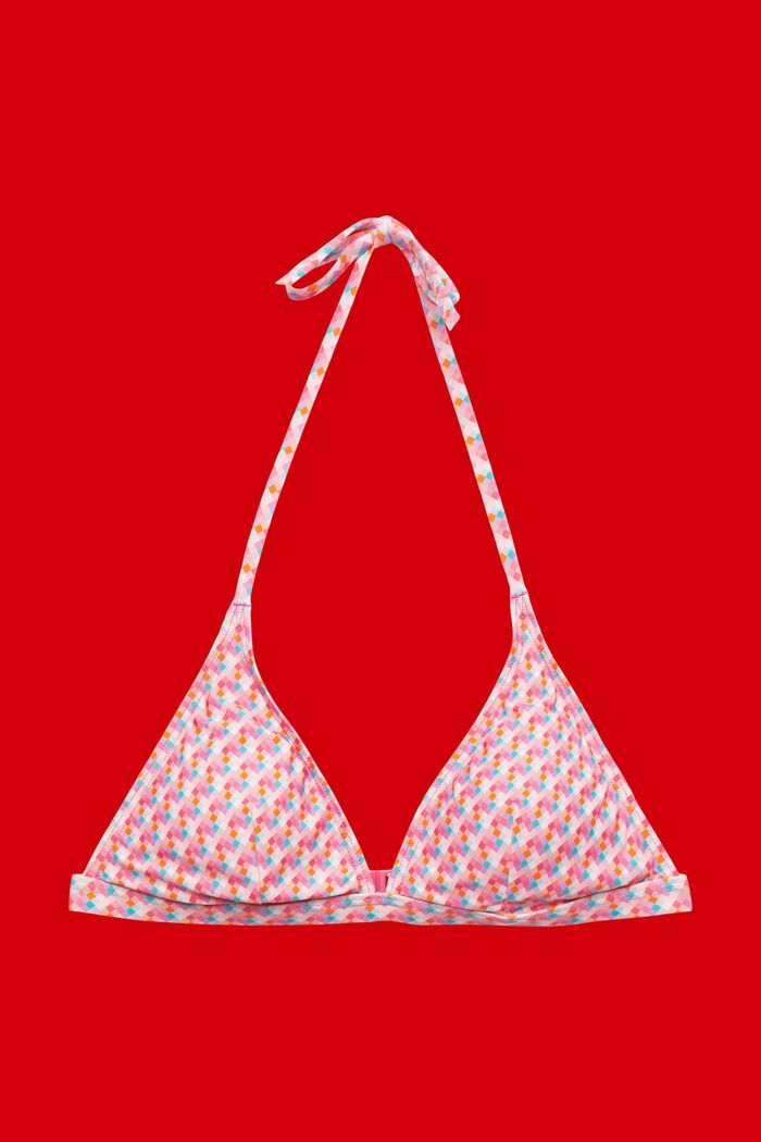 Vadderad, mönstrad bikiniöverdel med halterneck, PINK FUCHSIA, detail image number 3