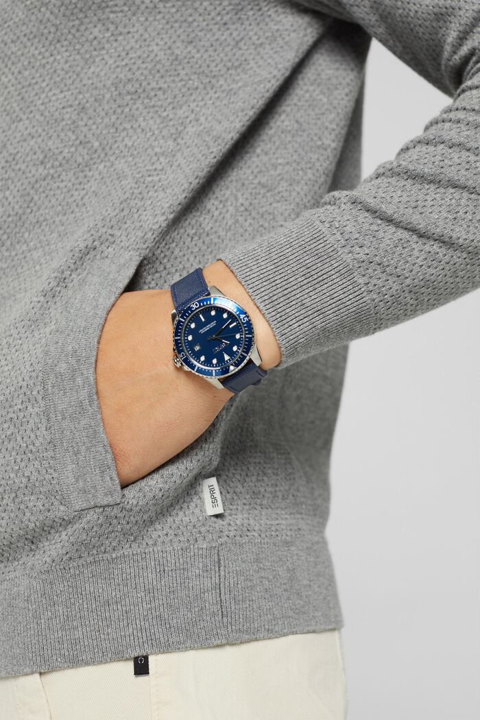 Klocka i rostfritt stål med skinnarmband, BLUE, detail image number 2