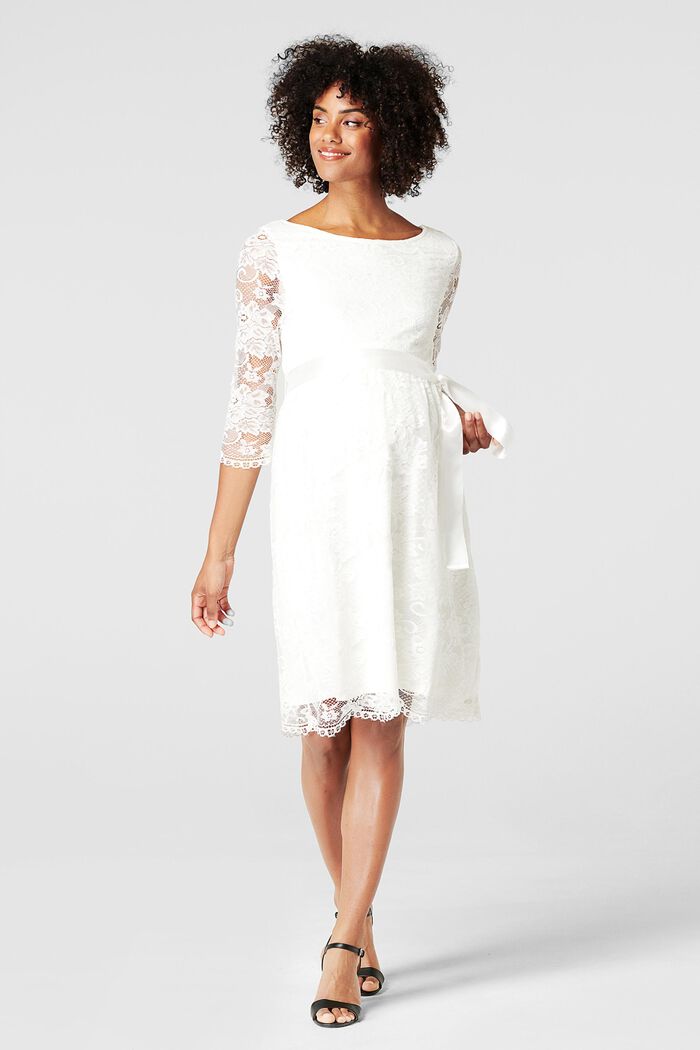 Blommig spetsklänning med knytskärp, BRIGHT WHITE, detail image number 0