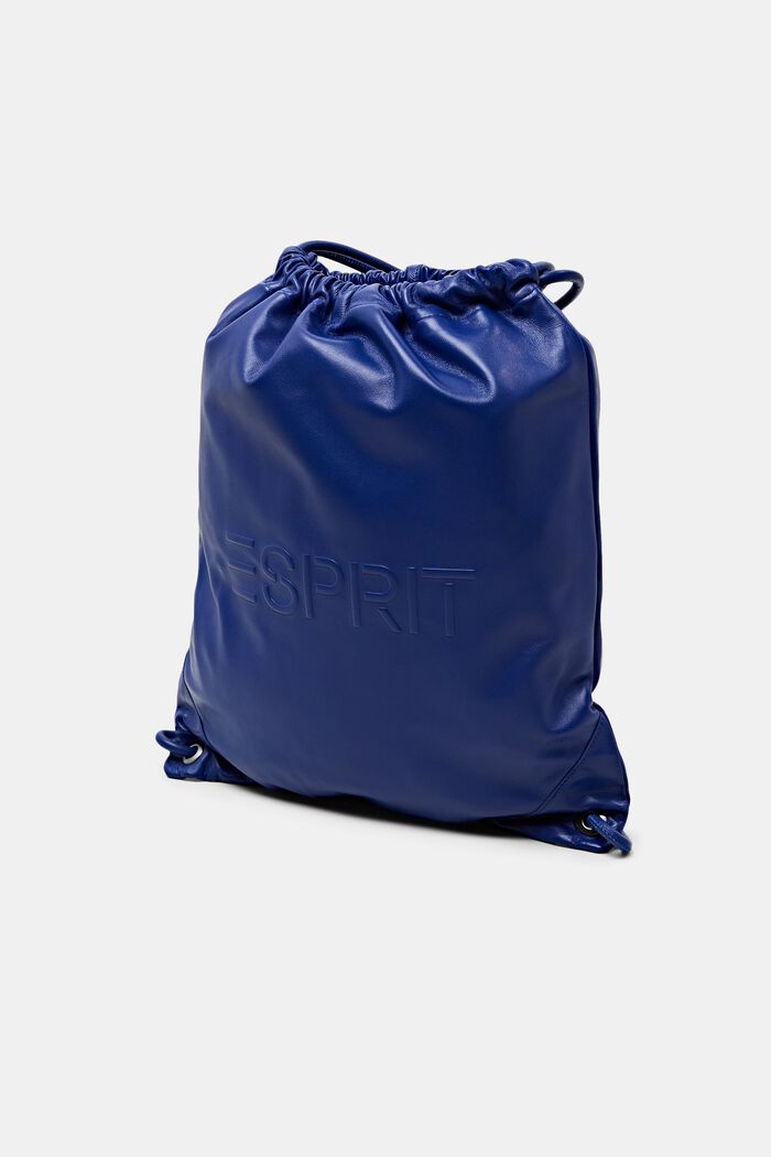 Ryggsäck i skinn med dragsko och logo, BRIGHT BLUE, detail image number 2