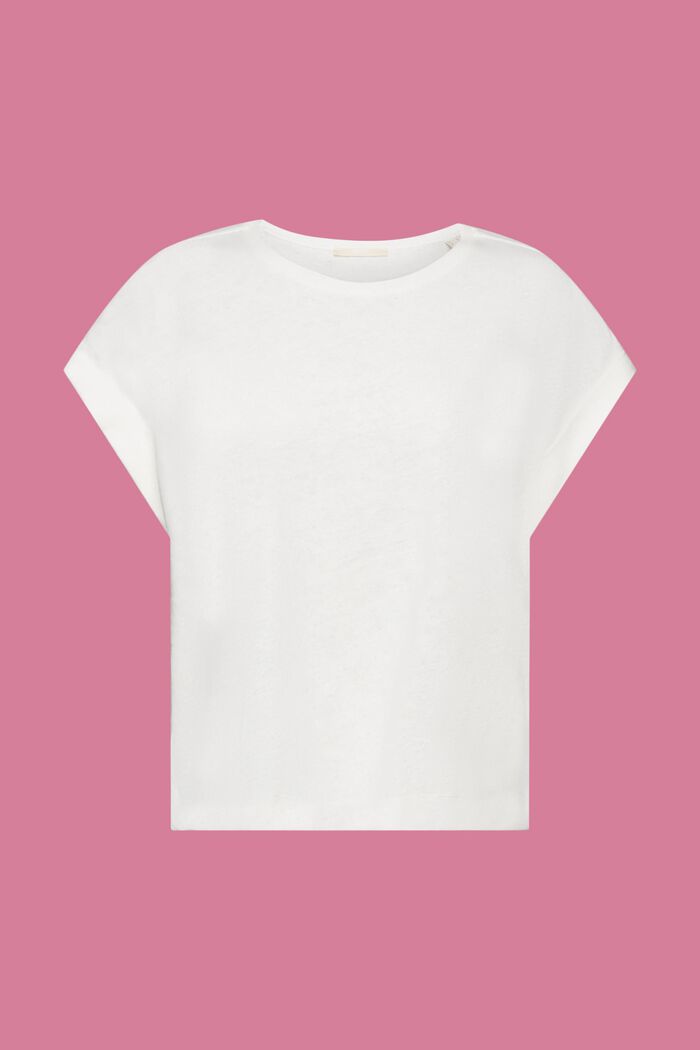 T-shirt i blandning av bomull och linne, OFF WHITE, detail image number 7