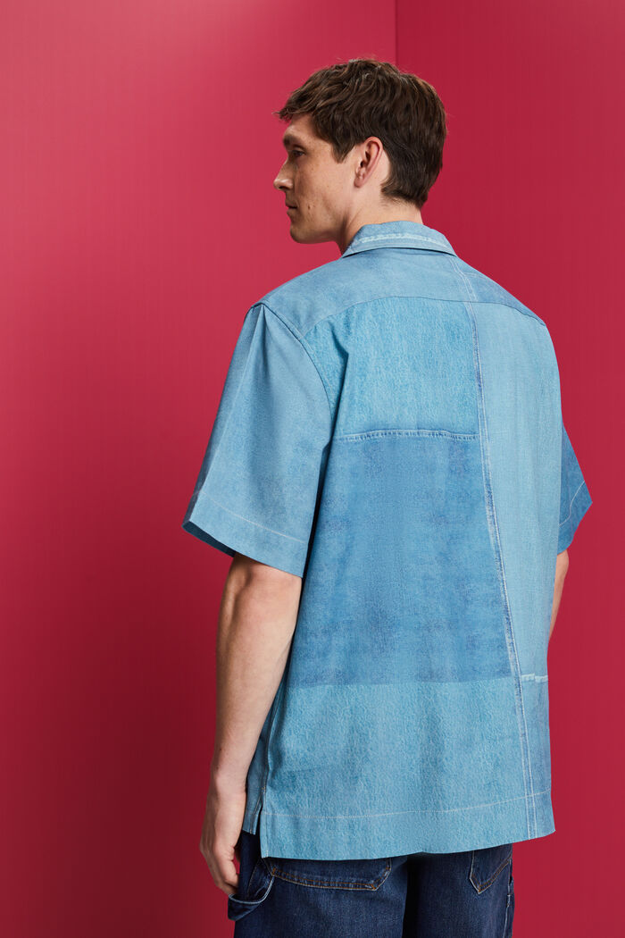 Skjorta med denimtryck runtom, BLUE MEDIUM WASHED, detail image number 3