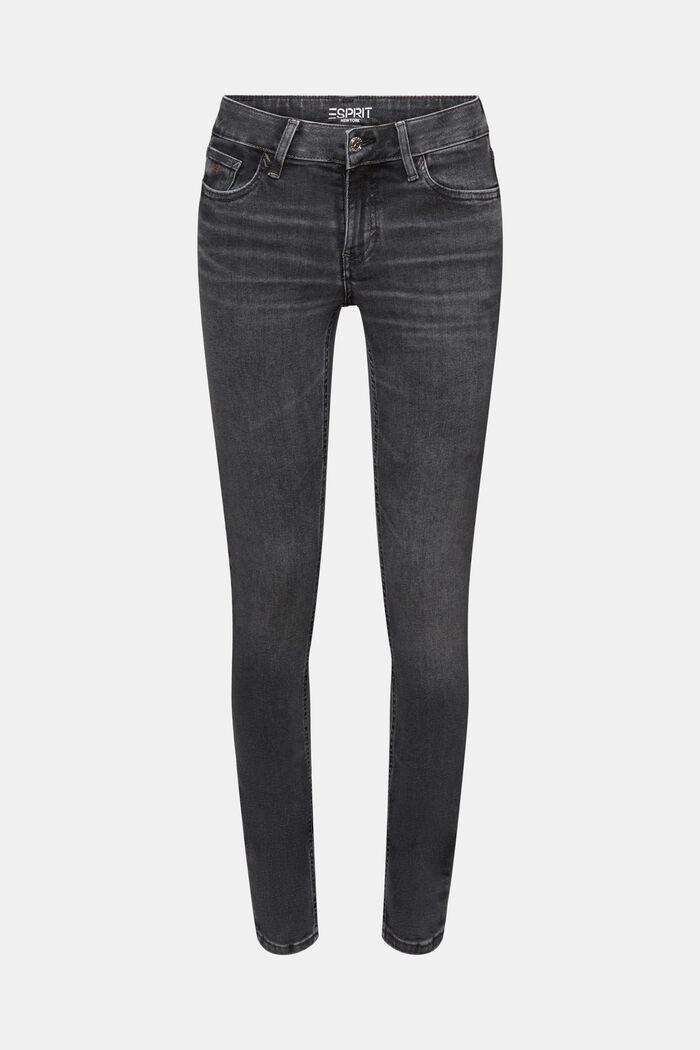 Skinny-jeans med mellanhög midja, BLACK DARK WASHED, detail image number 7