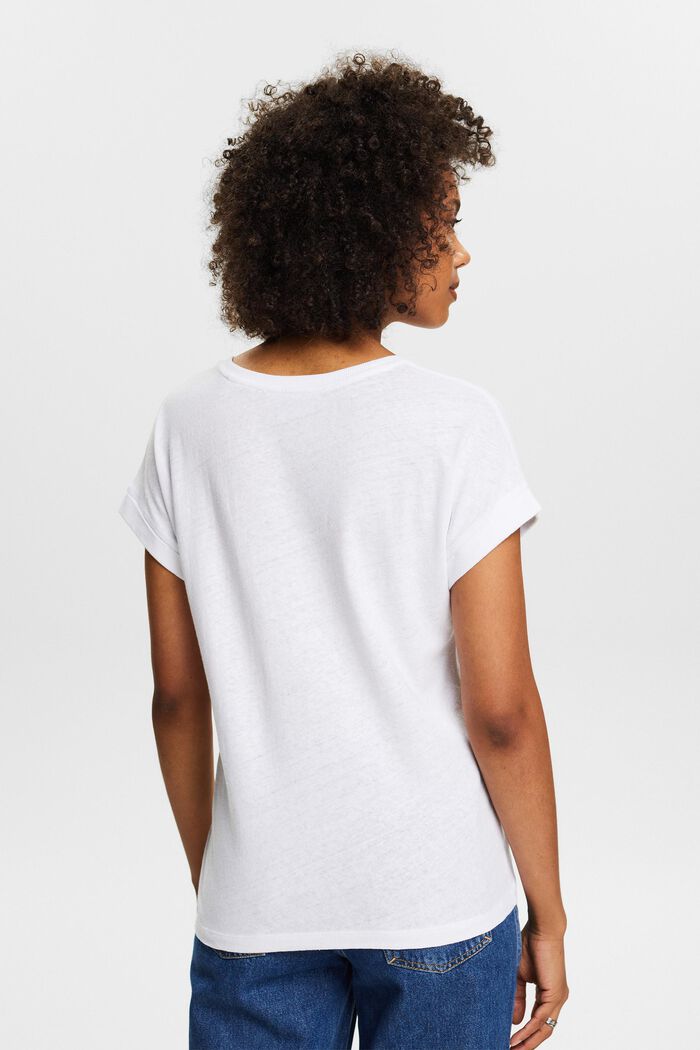 V-ringade T-shirt med bomull-linnemix, WHITE, detail image number 2