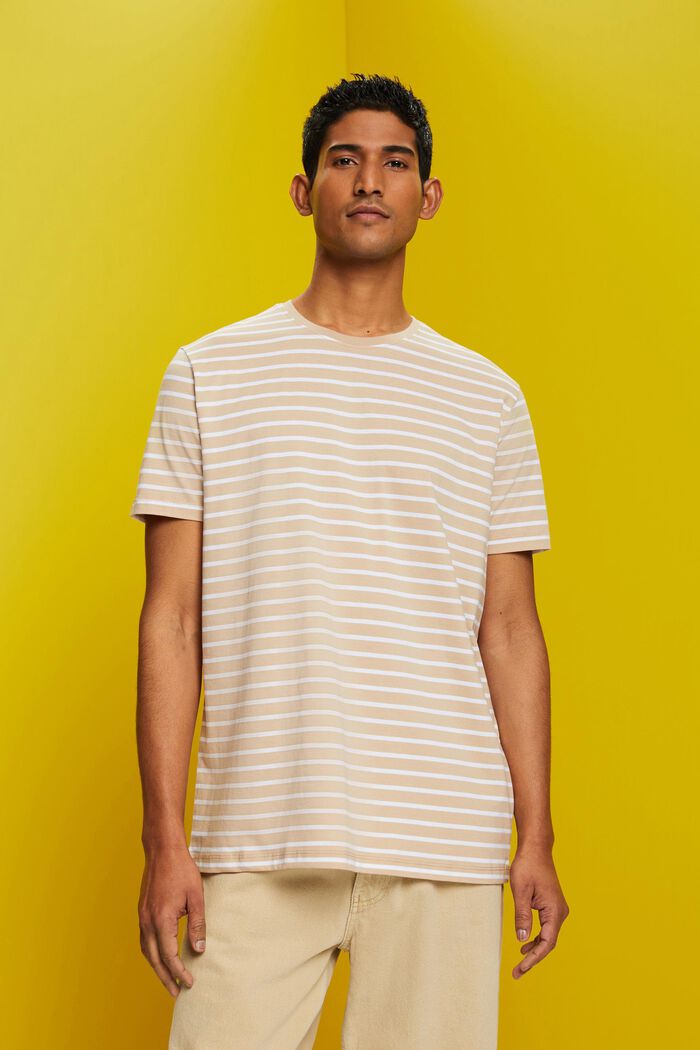 Randig jersey-T-shirt, 100% bomull, SAND, detail image number 0