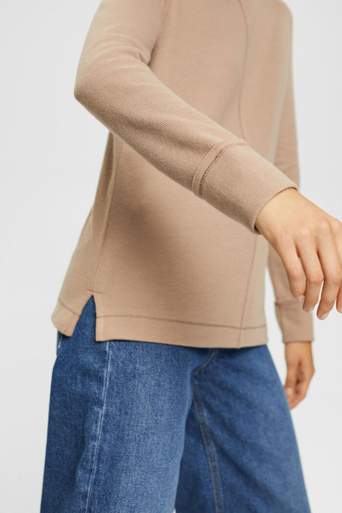 Sweatshirt med ståkrage, bomullsblandning, TAUPE, detail image number 0