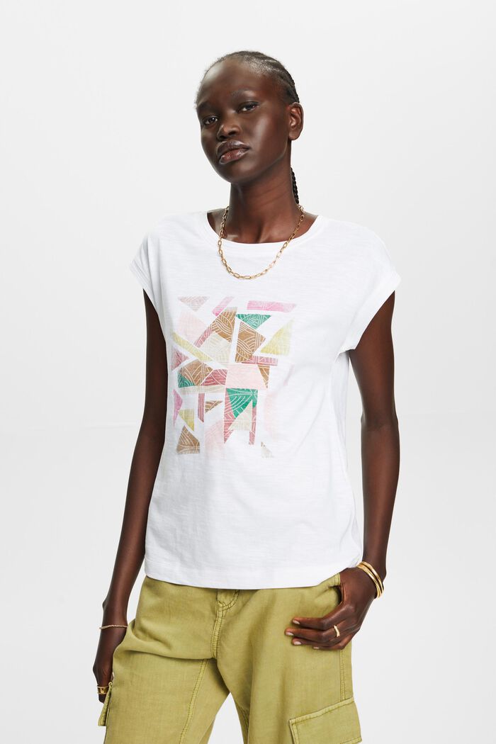 T-shirt med tryck, 100% bomull, WHITE, detail image number 0