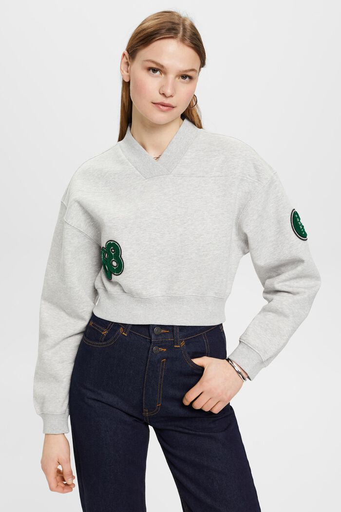 Kortare sweatshirt i collegemodell, LIGHT GREY, detail image number 0