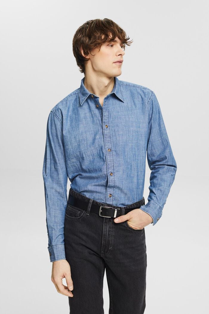 Button down-skjorta av denim, BLUE MEDIUM WASHED, detail image number 0