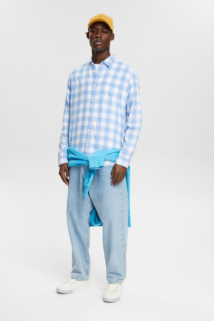 Vichyrutig flanellskjorta i hållbar bomull, BRIGHT BLUE, detail image number 6