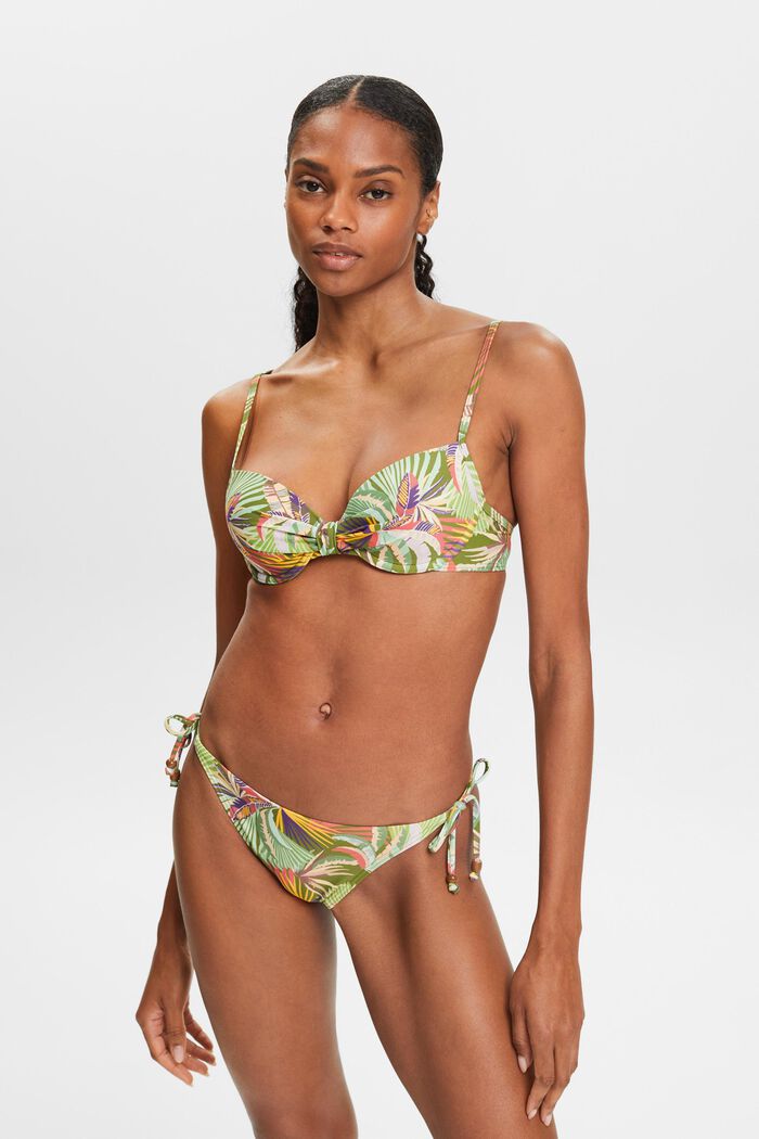 Mönstrad, vadderad bikiniöverdel med byglar, DARK GREEN, detail image number 0