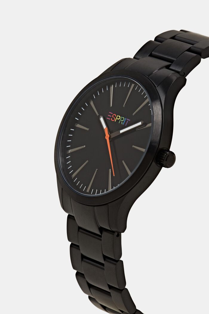 Klocka i rostfritt stål med flerfärgad logo, BLACK, detail image number 1