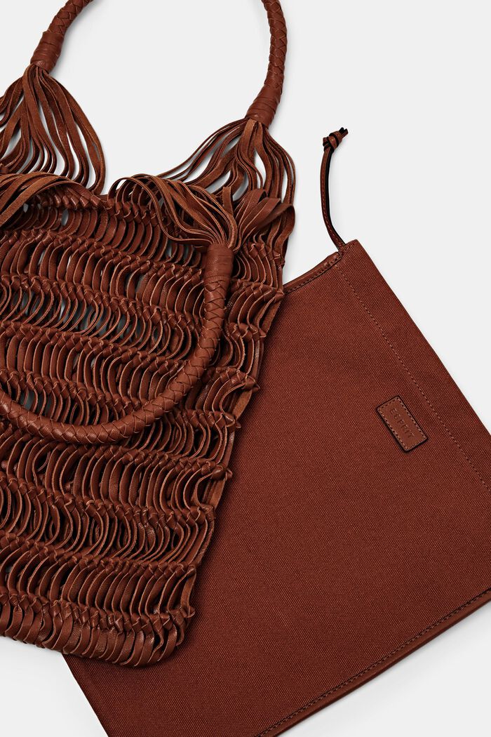Shoppingväska av skinn i knuten design, RUST BROWN, detail image number 2
