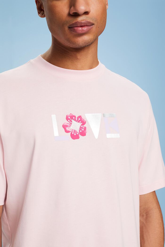 T-shirt i pimabomull med tryck, unisexmodell, PASTEL PINK, detail image number 3