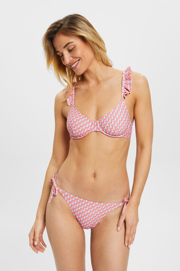 Bikiniöverdel med bygel och geometriskt mönster, PINK FUCHSIA, detail image number 0
