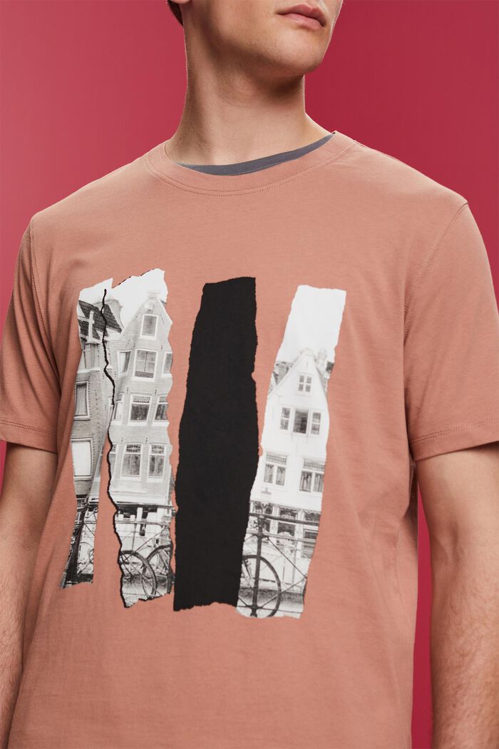 T-shirt med rund ringning och tryck, 100 % bomull, DARK OLD PINK, detail image number 2