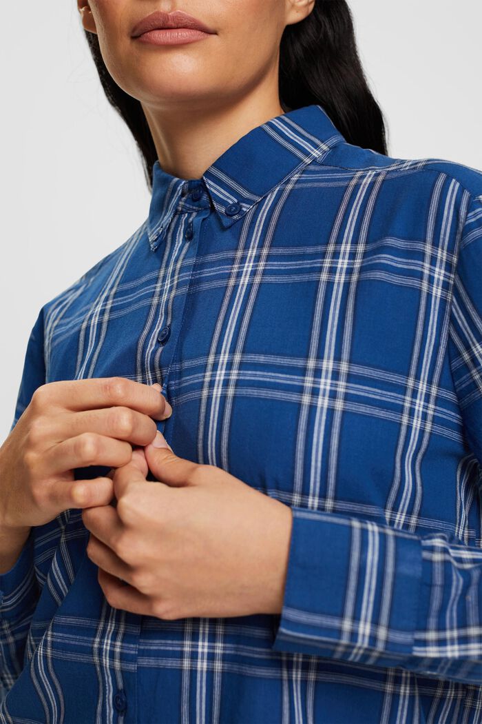 Rutig skjortblus med button down-krage, BLUE, detail image number 0
