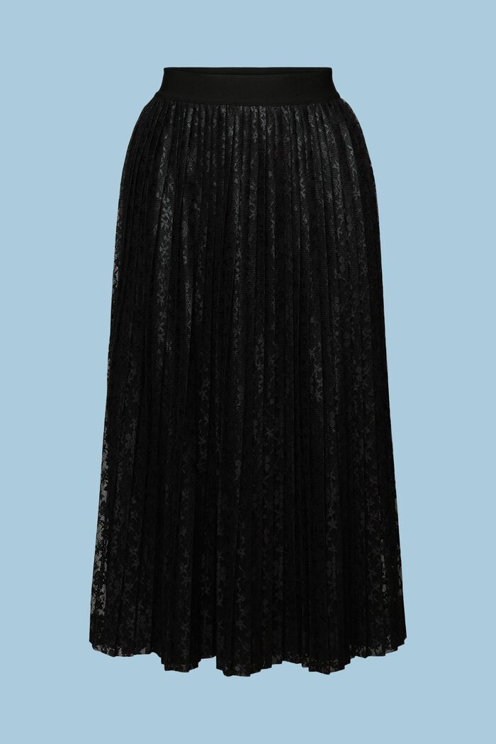 Veckad spetskjol i midilängd, BLACK, detail image number 5
