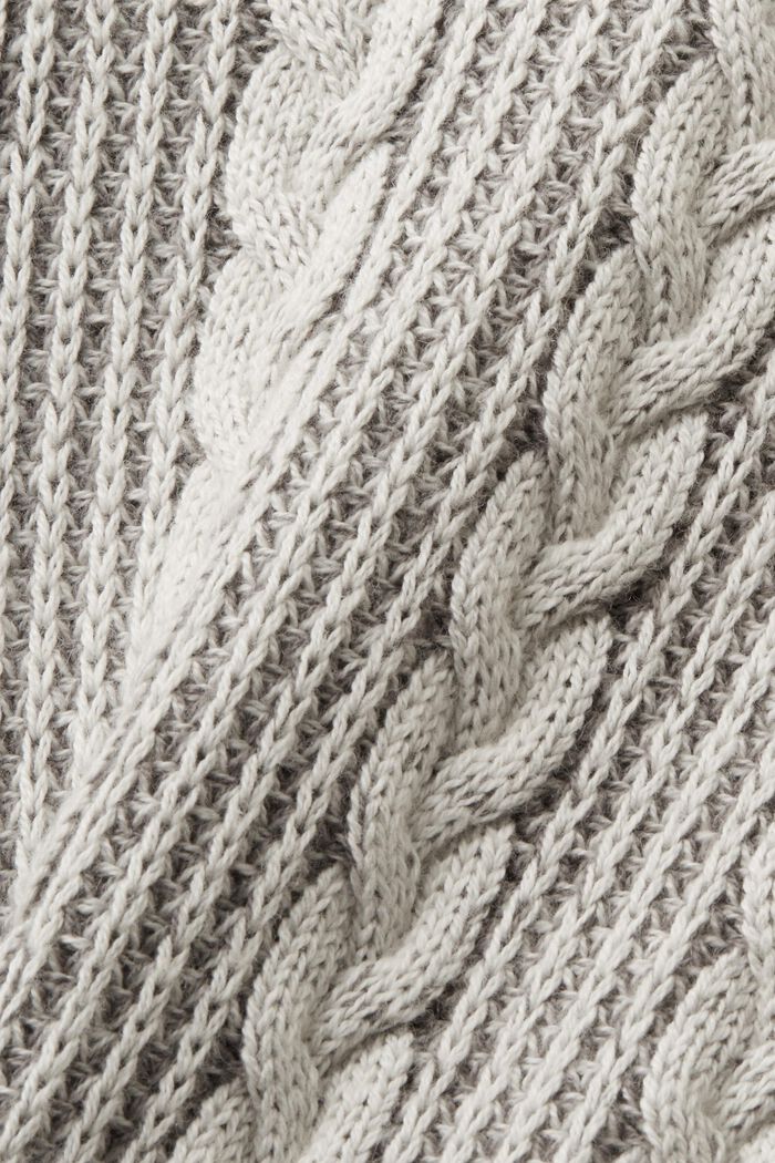 Kabelstickad tröja med rund ringning, BROWN GREY, detail image number 6